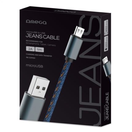 OMEGA JEANS MICRO USB TO USB 2A 118 COPPER 1M BOX BLUE [44200]