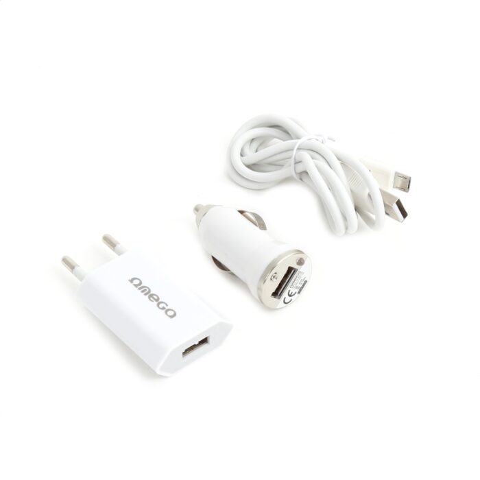 OMEGA TRAVEL WALL AND CAR CHARGER + microUSB CABLE [42021]