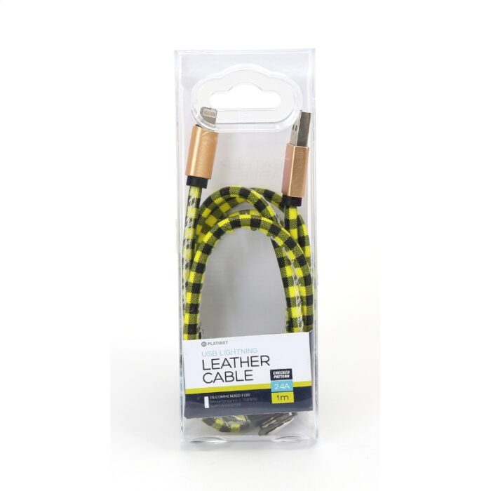 PLATINET USB LIGHTNING LEATHER CHECKED CABLE 1M YELLOW