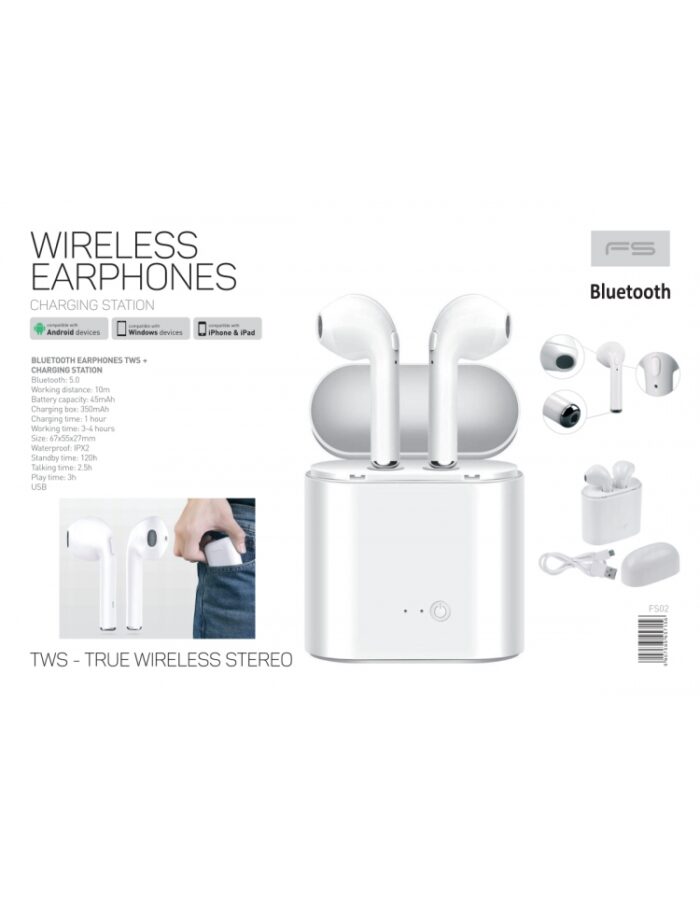 Freestyle Bluetooth V50 Earphones Tws Charging Station Bluetooth Tws Z Dot White